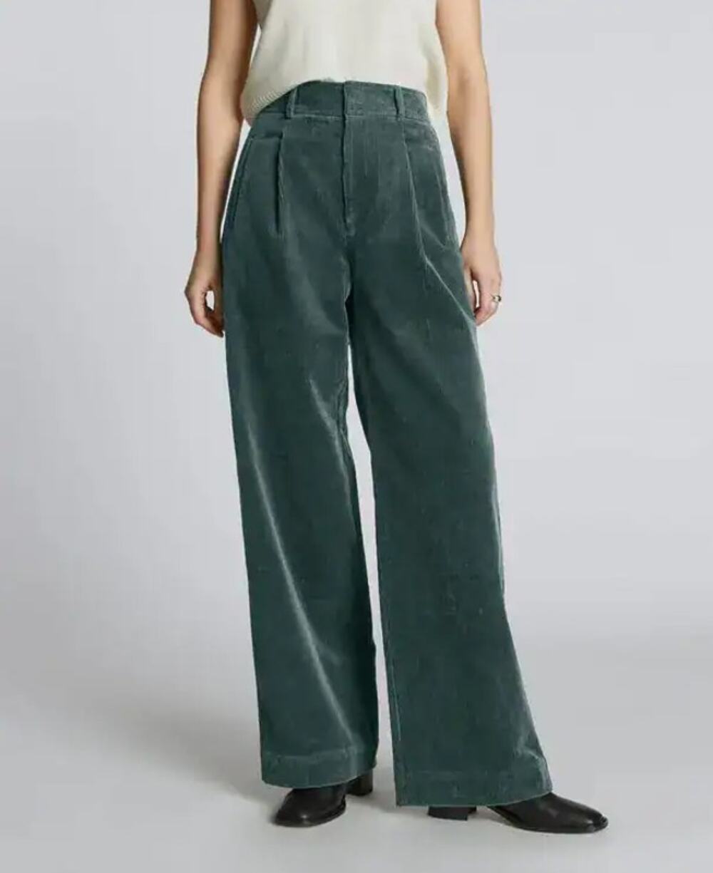 EVERLANE The Way High Drape Corduroy Pant Evergreen Sz 12 $128 {3J21}